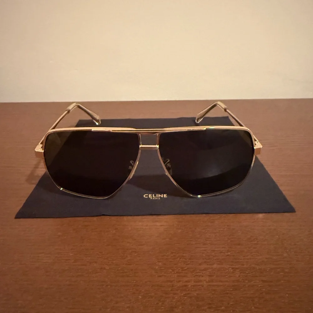 Celine Gold Aviator Sunglasses with Dark Green Lenses